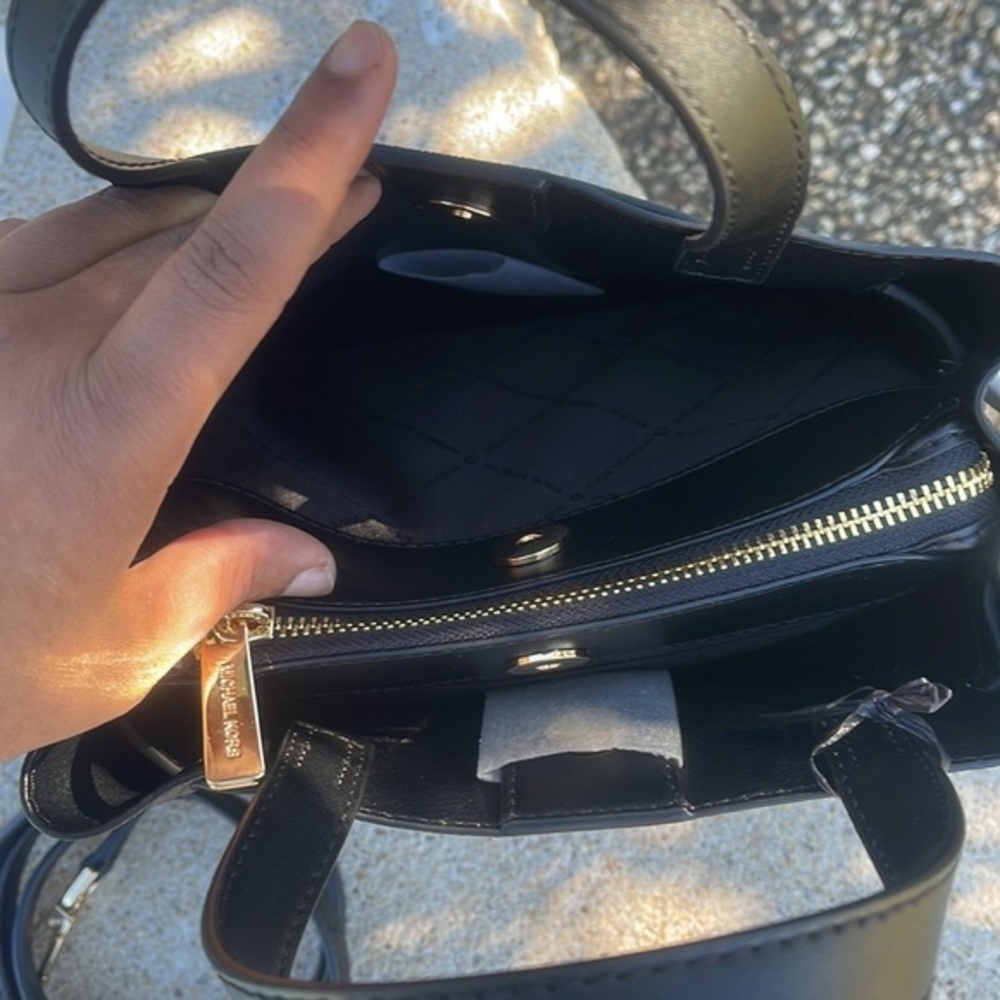 Michael Kors Small Satchel Crossbody Bag Black MK Signature - Picture 8 of 12
